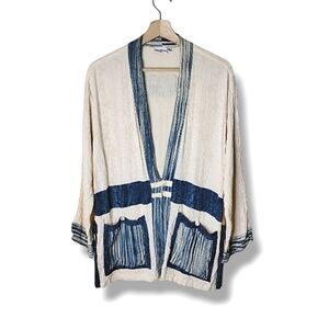 Iguana Rayon Gauze Kimono Cardigan Lagenlook Open Front Patch Pockets